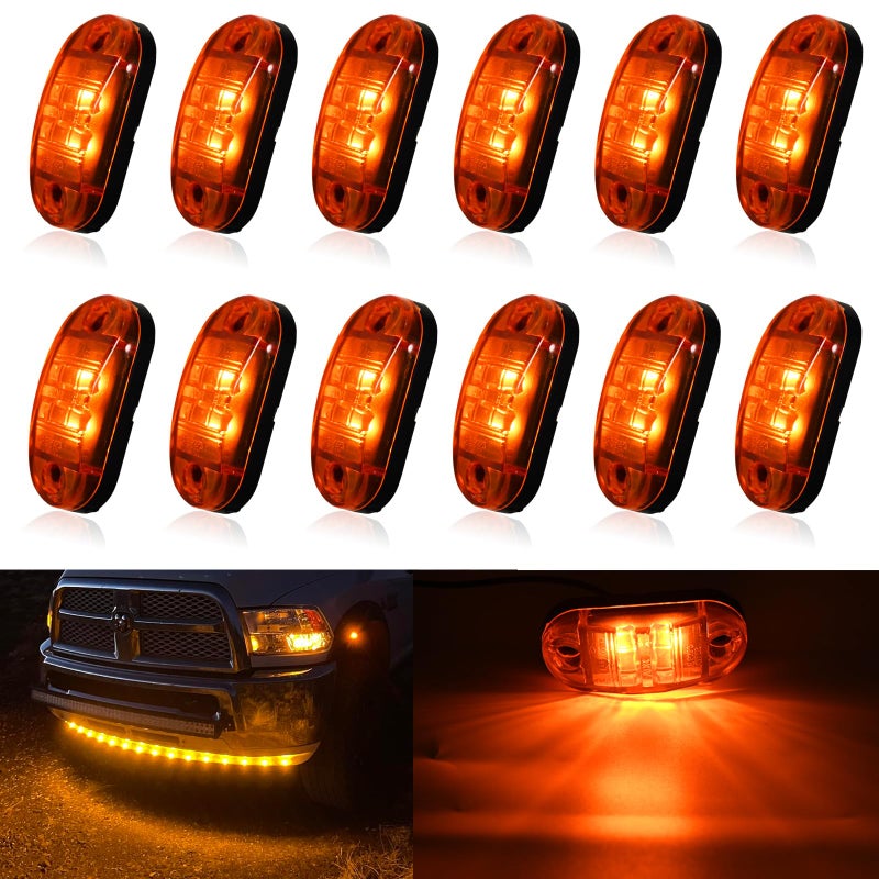 UNXMRFF 12Pack 25 inch LED Trailer Lights Kit Front Rear Side Marker Clearance Indicators Light Lamp Amber DC1224V Waterproof Universal Accessories for RV Camper Truck Van Caravan Boat